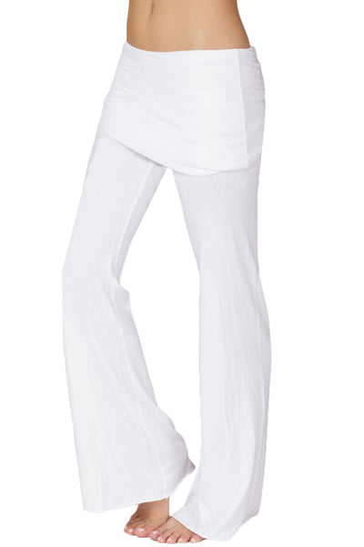 ACTIVE BASIC White Apparel Women's Cotton Yoga Pants with Foldover Waist  and Flared Bottom at  Women's Clothing store